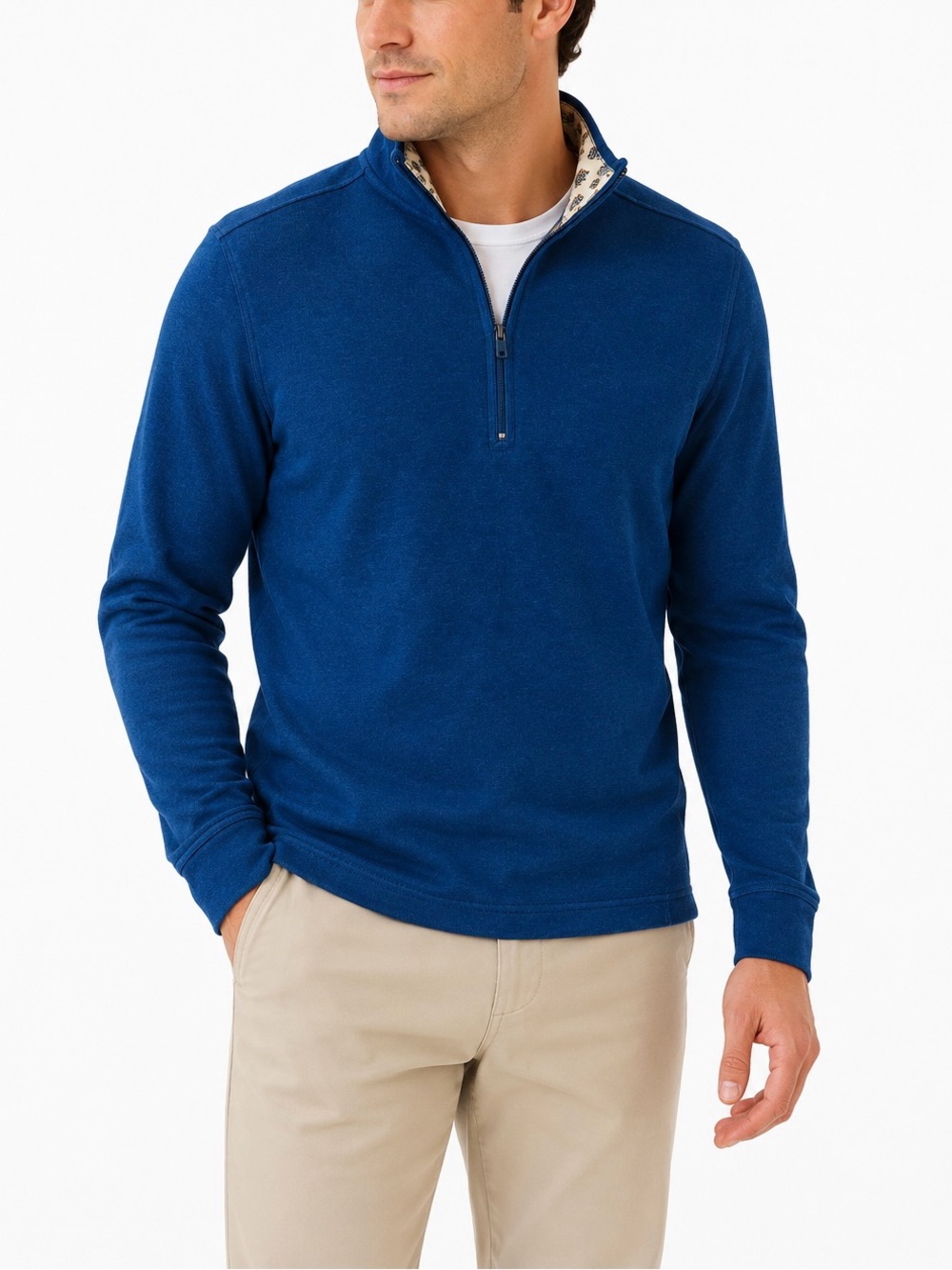 Orvis Softest French Rib 1/4 Zip Men’s Blue Pullover Sweater
